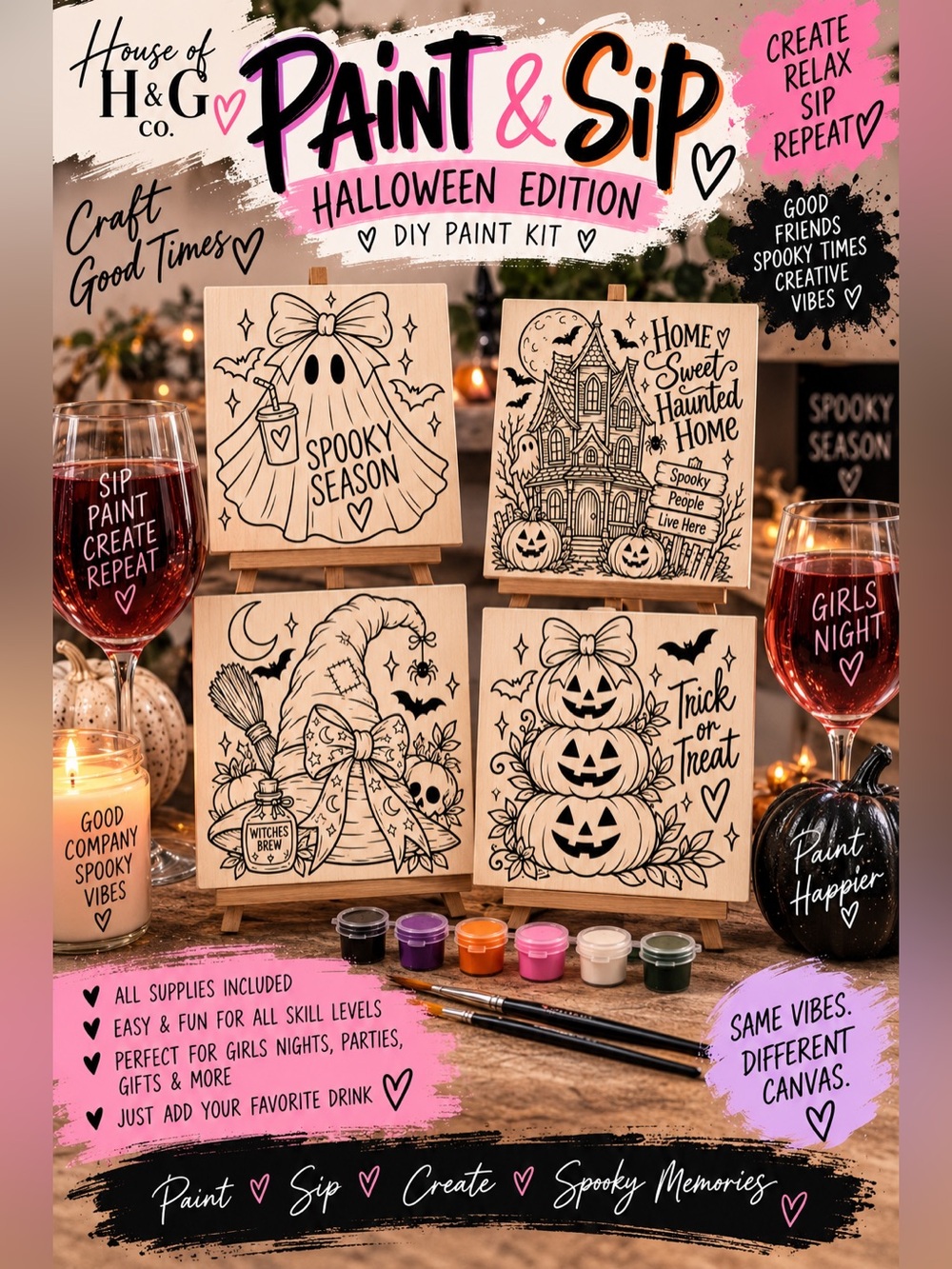 Paint & Sip Halloween Wooden Panel Kit - Natural Wood